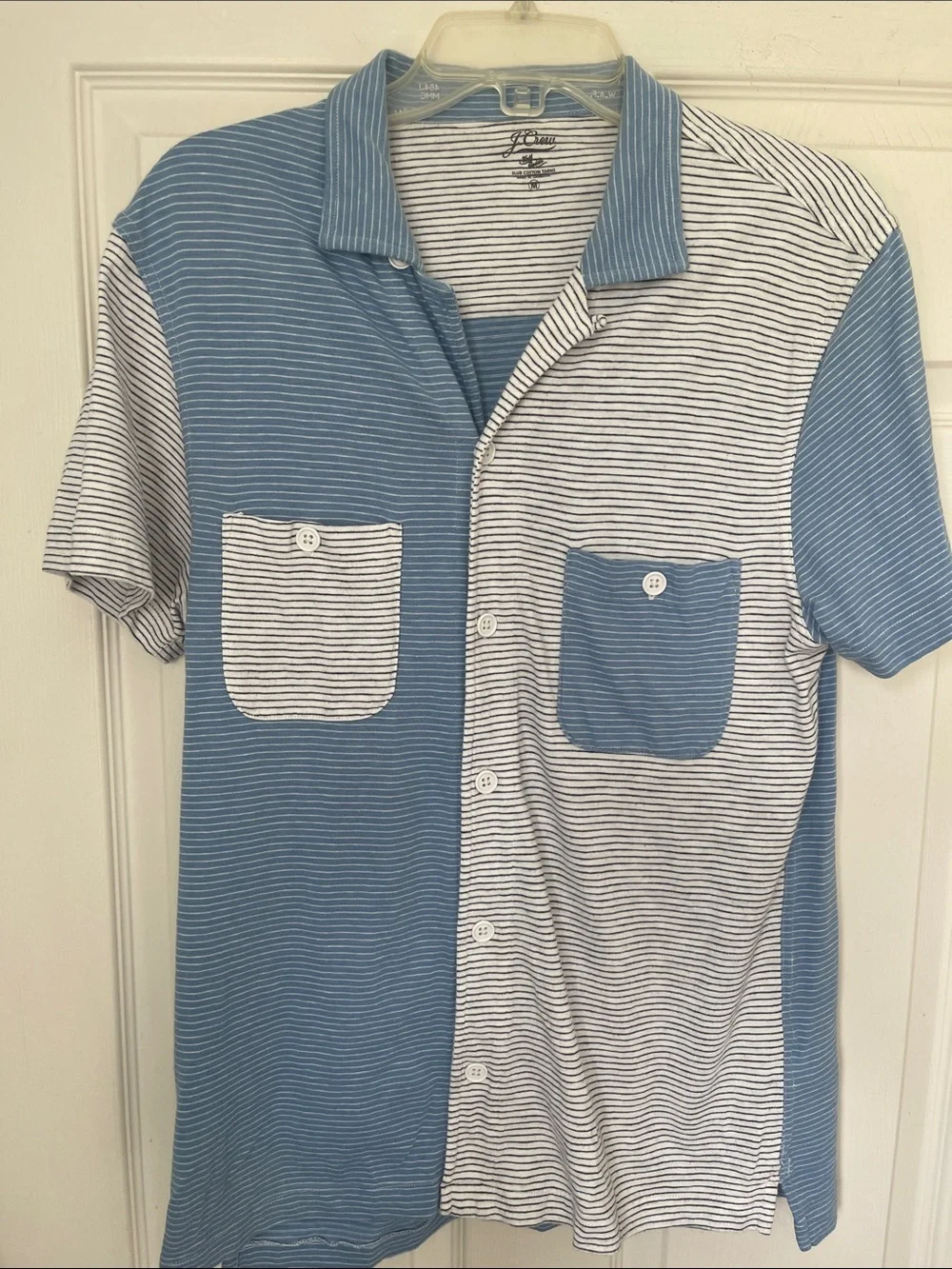 J. Crew Blue and White Striped Short Sleeve Button-Down Shirt